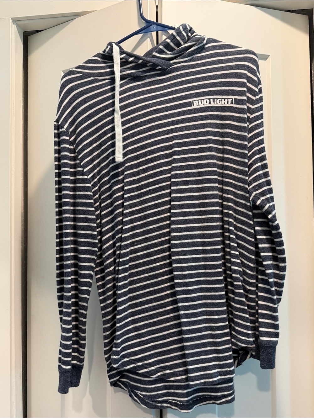 Bud Light Navy & White Striped Hoodie Shirt